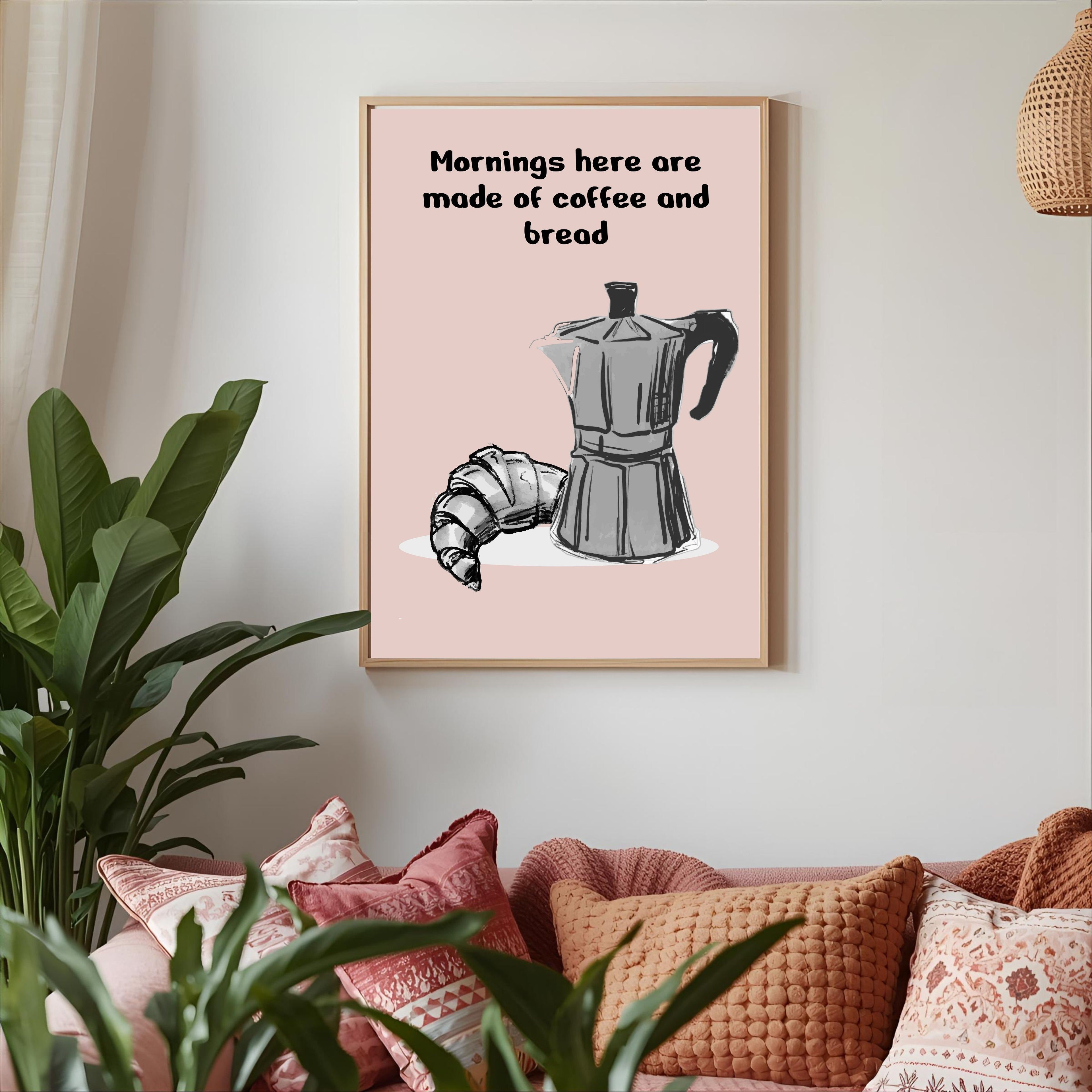 Print "MORNINGS HERE ARE MADE OF COFFEE AND BREAD"